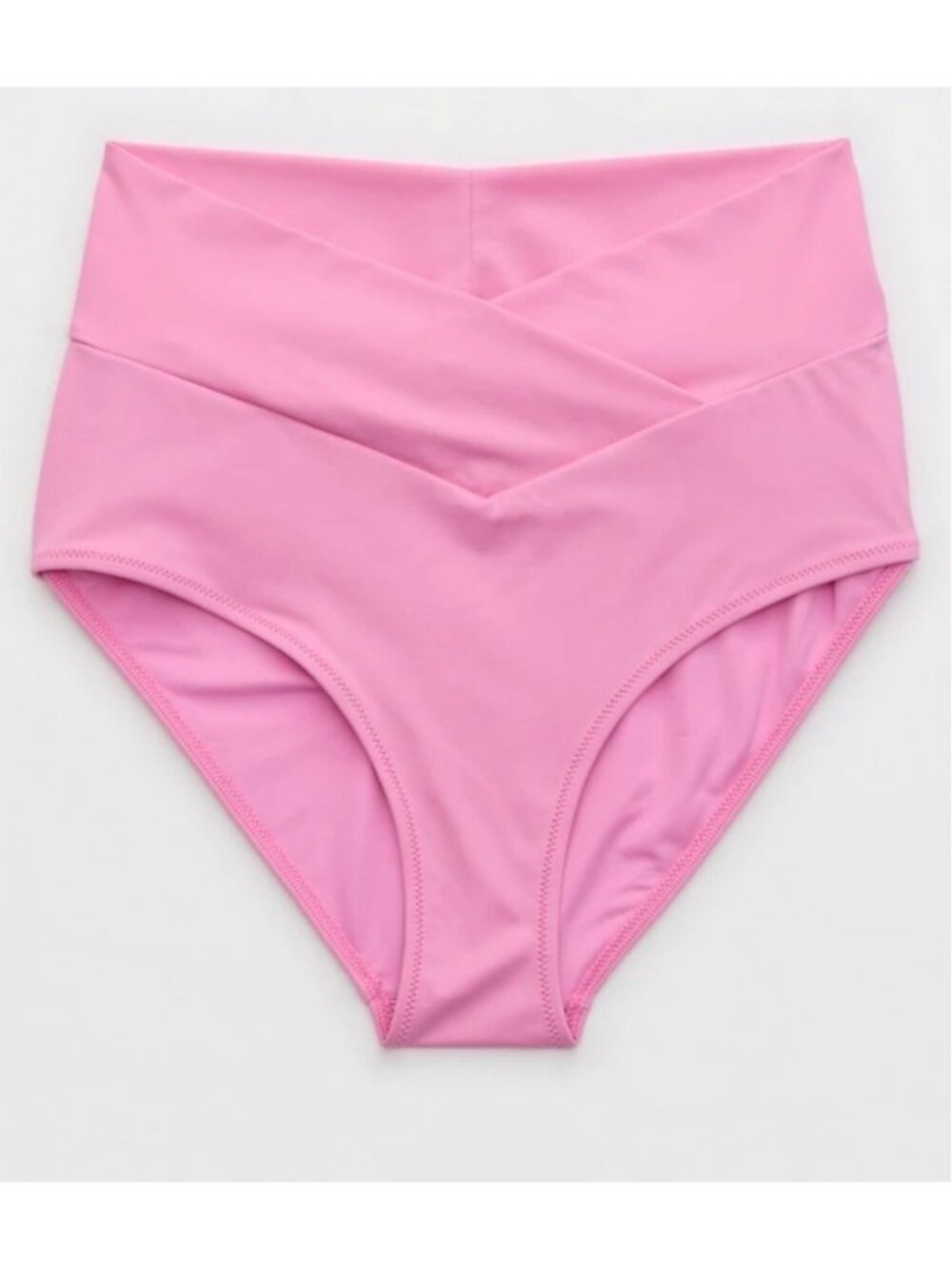 AERIE High Waisted Bikini Bottoms Sz M Rose Pink Full Coverage Crossover Band